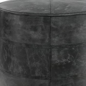 HomeRoots 18" Black Leather Round Pouf Ottoman - Chic Versatile Accent for Living Rooms, Bedrooms & More! 638580