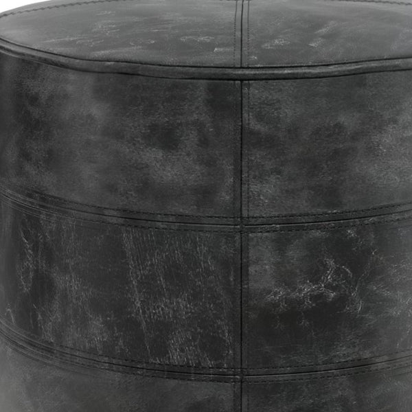 HomeRoots 18" Black Leather Round Pouf Ottoman - Chic Versatile Accent for Living Rooms, Bedrooms & More! 638580