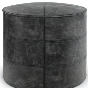 HomeRoots 18" Black Leather Round Pouf Ottoman - Chic Versatile Accent for Living Rooms, Bedrooms & More! 638580