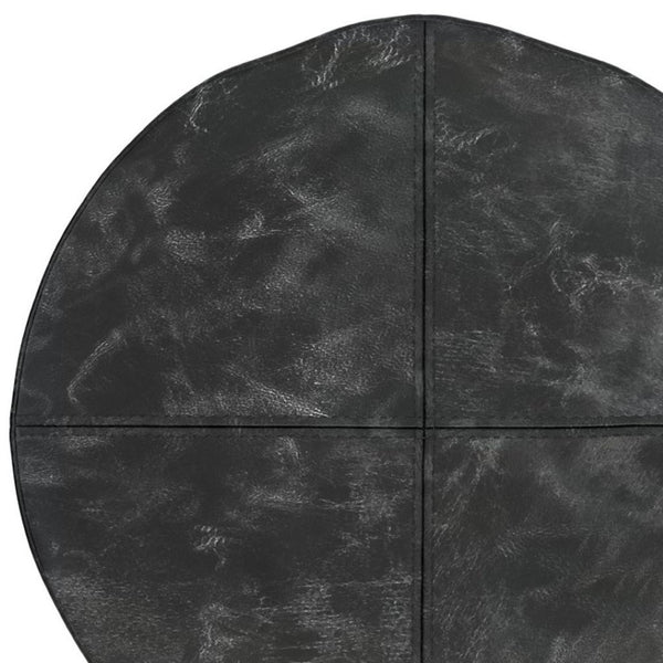 HomeRoots 18" Black Leather Round Pouf Ottoman - Chic Versatile Accent for Living Rooms, Bedrooms & More! 638580