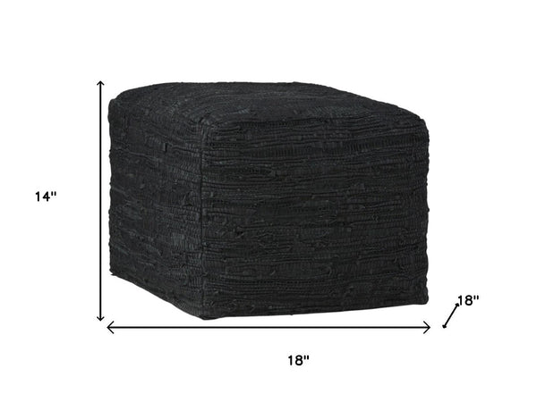 HomeRoots 18" Black Leather Pouf Ottoman - Versatile Footrest, Chic Extra Seat & Stylish Accent Table for Any Room 638581