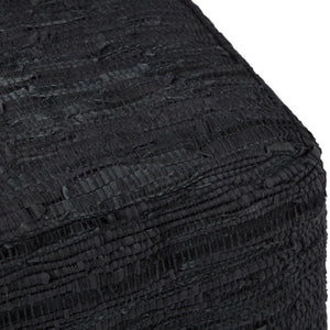 HomeRoots 18" Black Leather Pouf Ottoman - Versatile Footrest, Chic Extra Seat & Stylish Accent Table for Any Room 638581