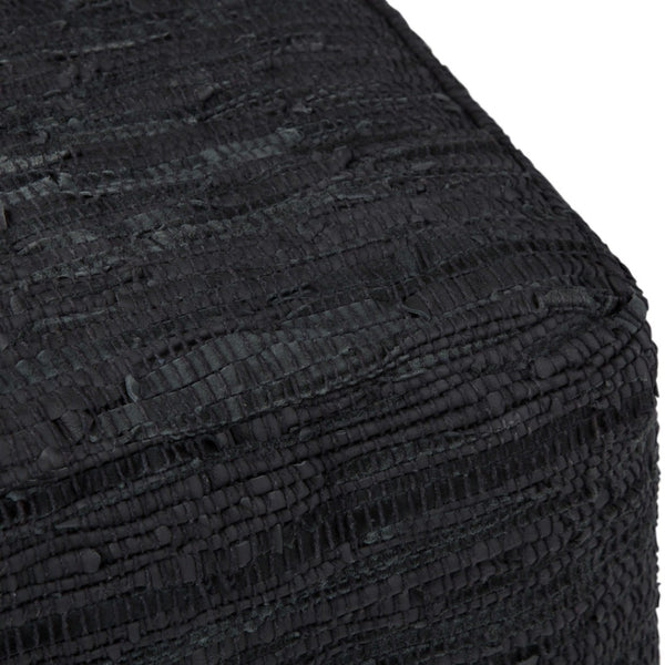 HomeRoots 18" Black Leather Pouf Ottoman - Versatile Footrest, Chic Extra Seat & Stylish Accent Table for Any Room 638581