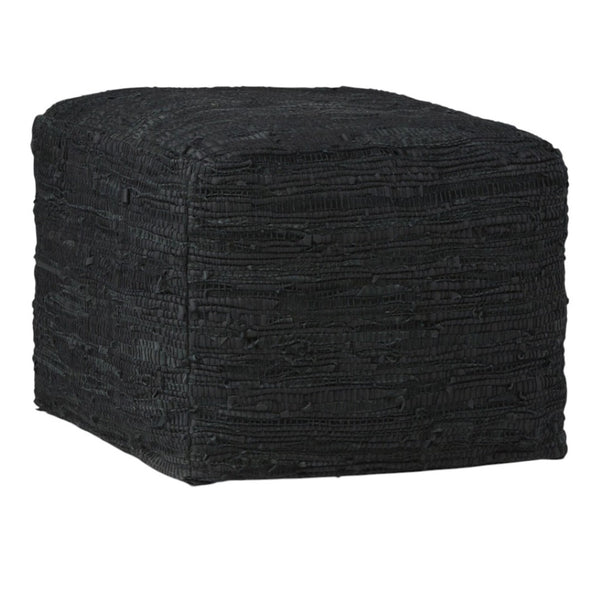 HomeRoots 18" Black Leather Pouf Ottoman - Versatile Footrest, Chic Extra Seat & Stylish Accent Table for Any Room 638581