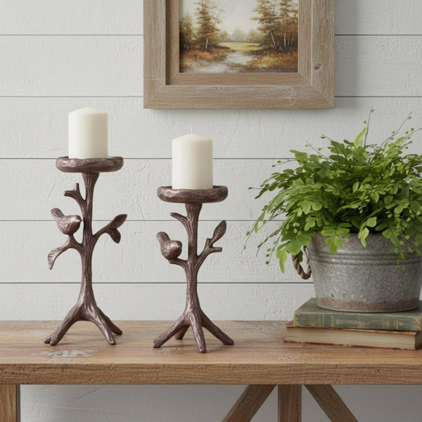 HomeRoots 10" Brown Distressed Abstract Metal Candle Holder - Stylish Decor for Home, Events, and Gifts 638593