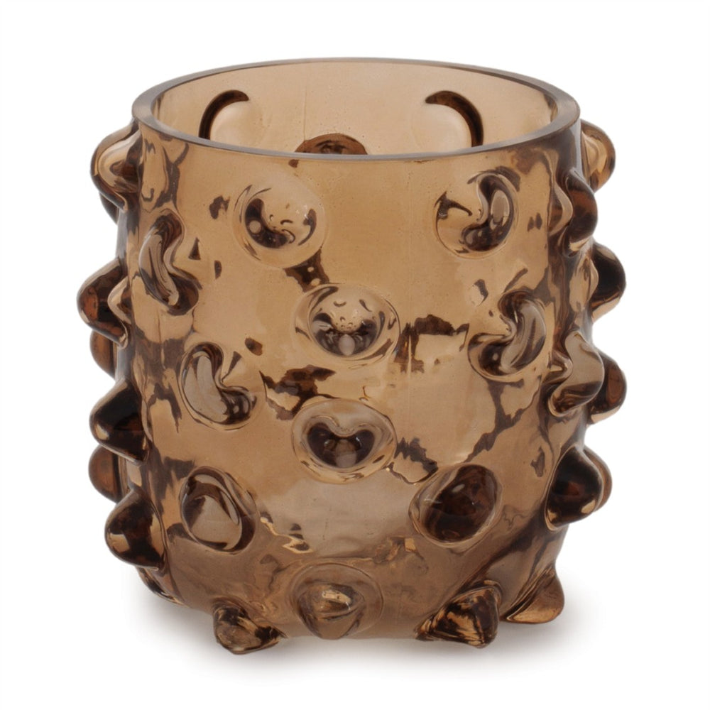 HomeRoots Set of Six Elegant Brown Glass Pillar Candle Holders for Timeless Home Decor and Gift Giving 638594