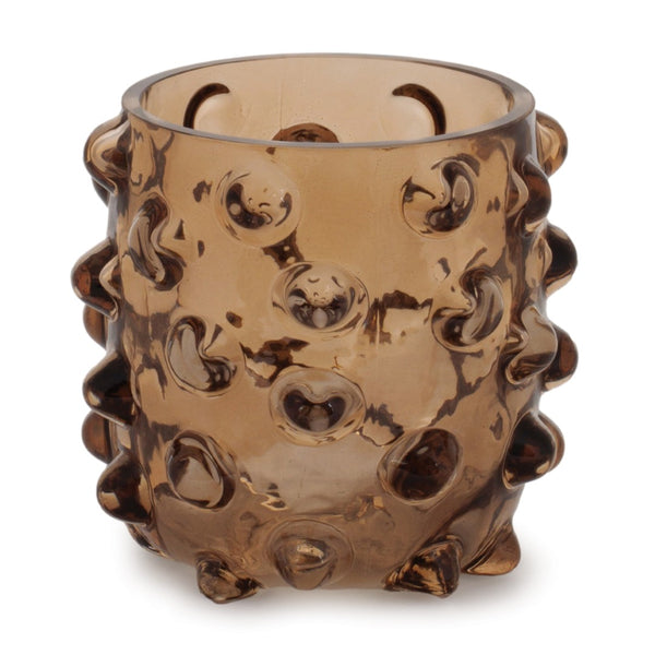 HomeRoots Set of Six Elegant Brown Glass Pillar Candle Holders for Timeless Home Decor and Gift Giving 638594