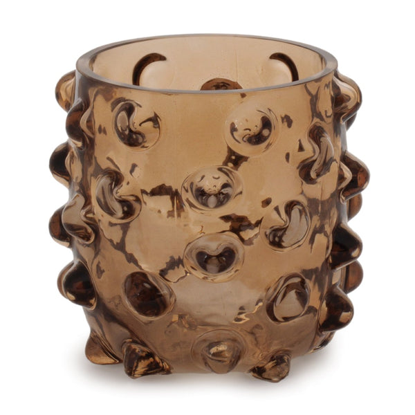HomeRoots Set of Six Elegant Brown Glass Pillar Candle Holders for Timeless Home Decor and Gift Giving 638594