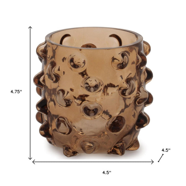 HomeRoots Set of Six Elegant Brown Glass Pillar Candle Holders for Timeless Home Decor and Gift Giving 638594