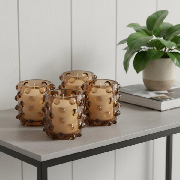 HomeRoots Set of Six Elegant Brown Glass Pillar Candle Holders for Timeless Home Decor and Gift Giving 638594