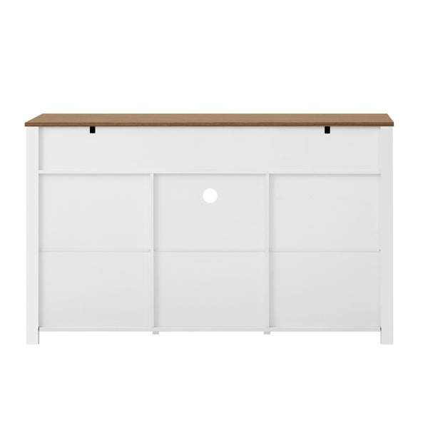 English Elm U_style Industrial Sideboard with Sliding Barn Doors Iron Mesh Panels and Three Drawers White N711P347384K