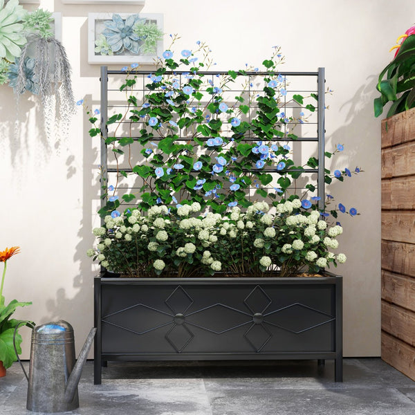 English Elm Outsunny Galvanized Steel Raised Planter with Built-in Trellis for Vertical Garden Growth W2225P485599
