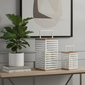 HomeRoots Set of Two White Abstract Metal Candle Holders – Modern Art Decor for Pillars & Elegant Centerpieces 638608