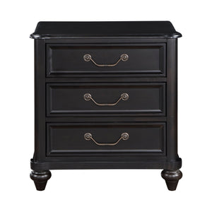 English Elm Charcoal Nightstand with 3 Drawers, Traditional Birch Veneer Bedside Table, Turned Feet & Antique Hardware B011P225166