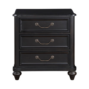 English Elm Charcoal Brown Finish Traditional Bedroom Furniture 1 Piece Nightstand Of 3 Drawers Antique Handles Classic Design Bedside Table