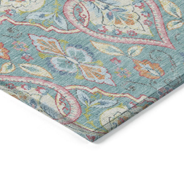 8' Round Ogee Geometric Polyester Rug Washable for Indoor Outdoor Spaces