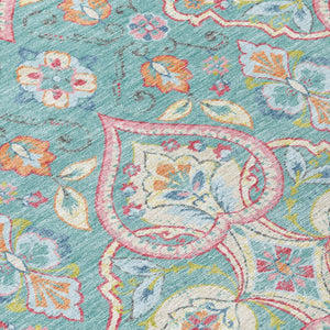 Ogee Washable Polyester Area Rug Vibrant Teal Pink for Indoor Outdoor Patio Living Room Use