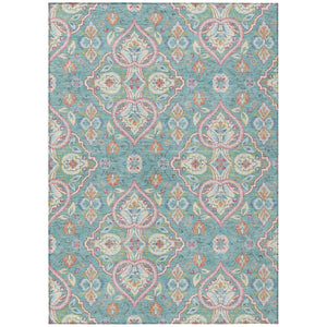 HomeRoots Ogee Washable Polyester Area Rug Vibrant Teal Pink for Indoor Outdoor Patio Living Room Use 9' x 12' 638697