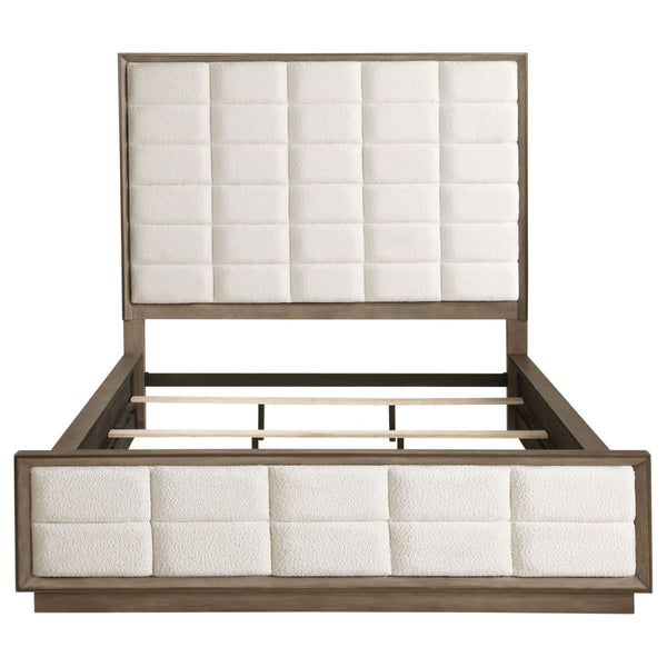English Elm Prescott Upholstered California King Bed Tall Grid Tufted Headboard Taupe Oak Frame B062S01783