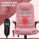 English Elm Homcom High Back Vibration Massage Office Chair With 6 Vibration Points, Heated Reclining Pu Leather Computer Chair With Armrest and Remote, Pink