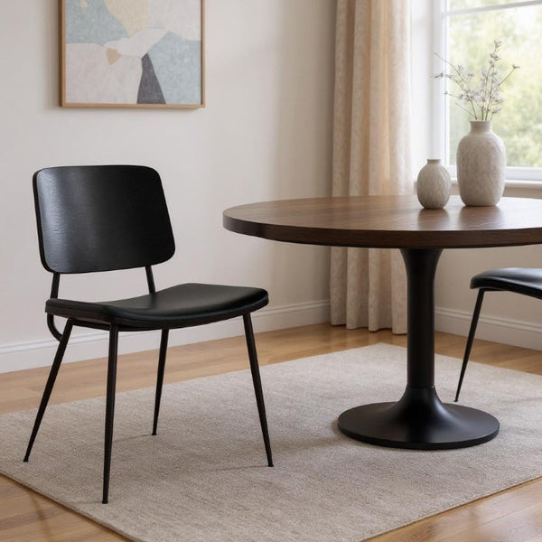 Set of Two Faux Leather Upholstered Dining Side Chairs with Solid Wood Legs for Modern