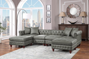 English Elm Slate Gray Modular 4-Piece Sectional Sofa Set With Reversible Loveseats, Ottomans & Tufted Pillows B011S01331-GIGA