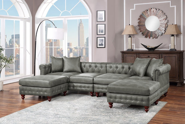 English Elm Slate Gray Modular 4-Piece Sectional Sofa Set With Reversible Loveseats, Ottomans & Tufted Pillows B011S01331-GIGA