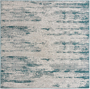Unique Loom Outdoor Modern Cartago Machine Made Abstract Rug Teal, Ivory 10' 0" x 10' 0"