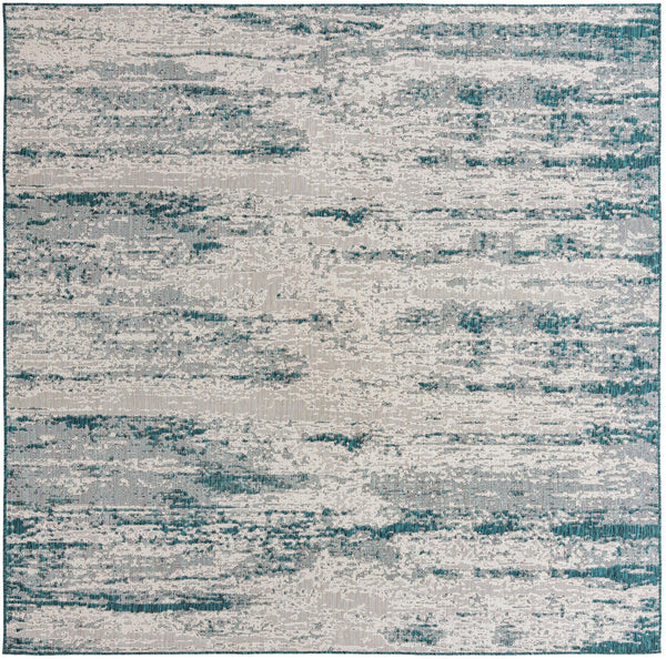Unique Loom Outdoor Modern Cartago Machine Made Abstract Rug Teal, Ivory 10' 0" x 10' 0"