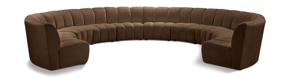 Meridian Furniture Infinity 10 Piece Modular Sectional Velvet Sofa with Channel Tufting for Living Room 638Brown-10PC