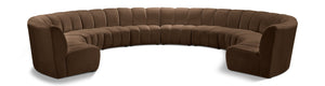 Meridian Furniture Infinity 10 Piece Modular Sectional Velvet Sofa with Channel Tufting for Living Room 638Brown-10PC