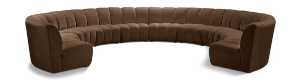 Meridian Furniture Infinity 10 Piece Modular Sectional Velvet Sofa with Channel Tufting for Living Room 638Brown-10PC