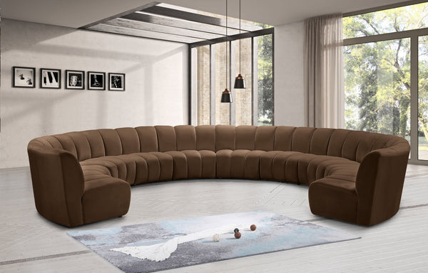 Meridian Furniture Infinity 10 Piece Modular Sectional Velvet Sofa with Channel Tufting for Living Room 638Brown-10PC