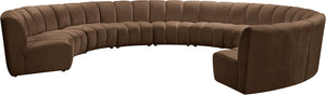 Meridian Furniture Infinity 10 Piece Modular Sectional Velvet Sofa with Channel Tufting for Living Room 638Brown-10PC