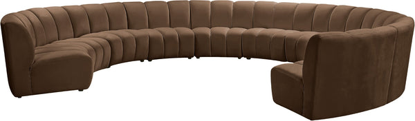 Meridian Furniture Infinity 10 Piece Modular Sectional Velvet Sofa with Channel Tufting for Living Room 638Brown-10PC