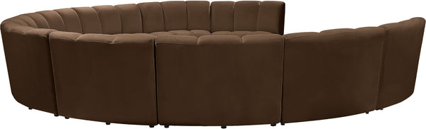 Meridian Furniture Infinity 10 Piece Modular Sectional Velvet Sofa with Channel Tufting for Living Room 638Brown-10PC