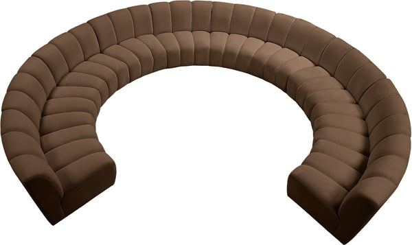 Meridian Furniture Infinity 10 Piece Modular Sectional Velvet Sofa with Channel Tufting for Living Room 638Brown-10PC
