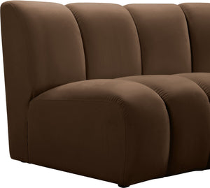 Meridian Furniture Infinity 10 Piece Modular Sectional Velvet Sofa with Channel Tufting for Living Room 638Brown-10PC