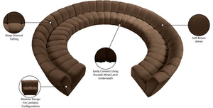 Meridian Furniture Infinity 11 Piece Modular Sectional Velvet Sofa with Channel Tufting for Large Rooms 638Brown-11PC