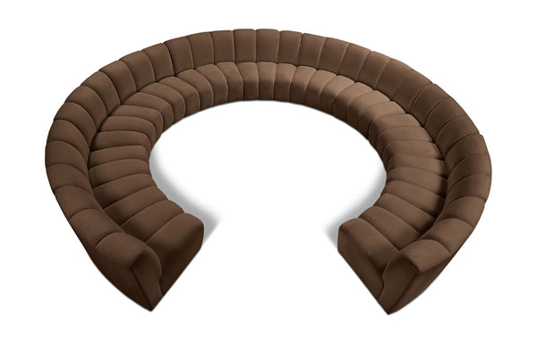 Meridian Furniture Infinity 11 Piece Modular Sectional Velvet Sofa with Channel Tufting for Large Rooms 638Brown-11PC