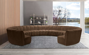 Meridian Furniture Infinity 11 Piece Modular Sectional Velvet Sofa with Channel Tufting for Large Rooms 638Brown-11PC