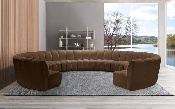 Meridian Furniture Infinity 11 Piece Modular Sectional Velvet Sofa with Channel Tufting for Large Rooms 638Brown-11PC