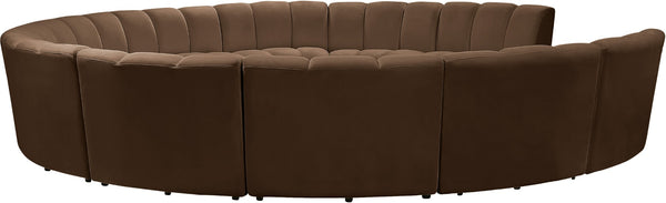Meridian Furniture Infinity 11 Piece Modular Sectional Velvet Sofa with Channel Tufting for Large Rooms 638Brown-11PC