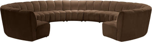 Meridian Furniture Infinity 11 Piece Modular Sectional Velvet Sofa with Channel Tufting for Large Rooms 638Brown-11PC