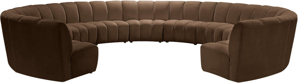 Meridian Furniture Infinity 11 Piece Modular Sectional Velvet Sofa with Channel Tufting for Large Rooms 638Brown-11PC