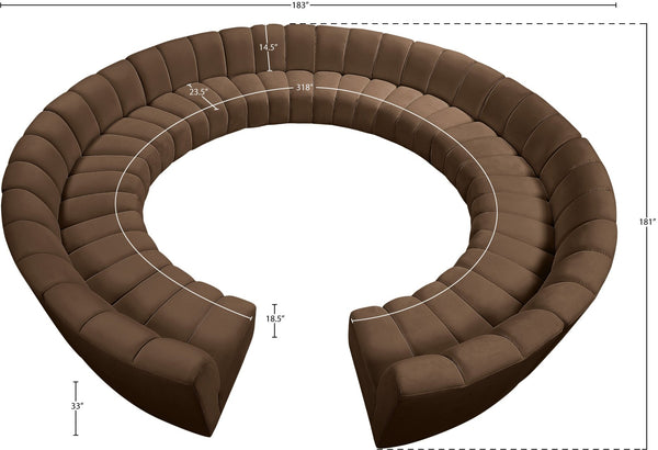 Meridian Furniture Infinity 12 Piece Modular Sectional Channel Tufted Velvet Sofa for Open Living Rooms 638Brown-12PC