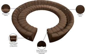 Meridian Furniture Infinity 12 Piece Modular Sectional Channel Tufted Velvet Sofa for Open Living Rooms 638Brown-12PC