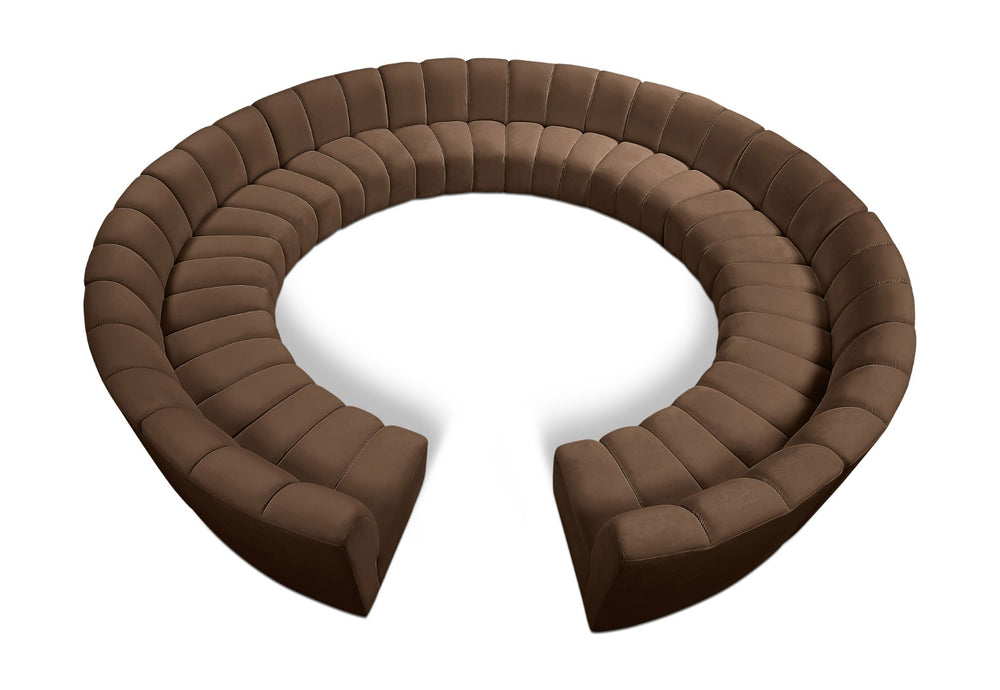 Meridian Furniture Infinity 12 Piece Modular Sectional Channel Tufted Velvet Sofa for Open Living Rooms 638Brown-12PC
