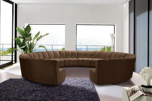 Meridian Furniture Infinity 12 Piece Modular Sectional Channel Tufted Velvet Sofa for Open Living Rooms 638Brown-12PC