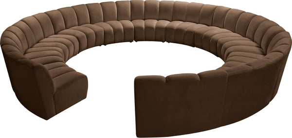 Meridian Furniture Infinity 12 Piece Modular Sectional Channel Tufted Velvet Sofa for Open Living Rooms 638Brown-12PC